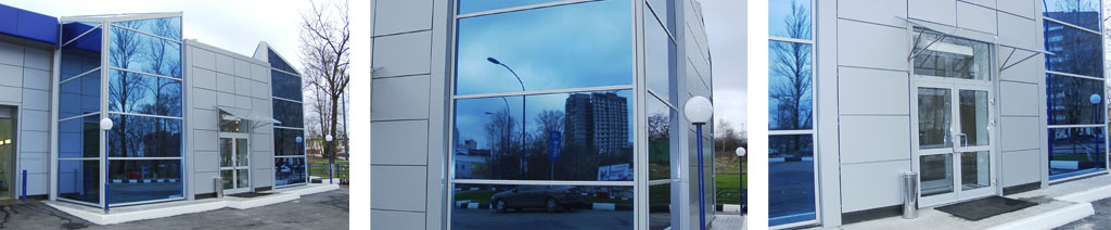 Остекление фасадов магазинов большими стеклопакетами Ступино